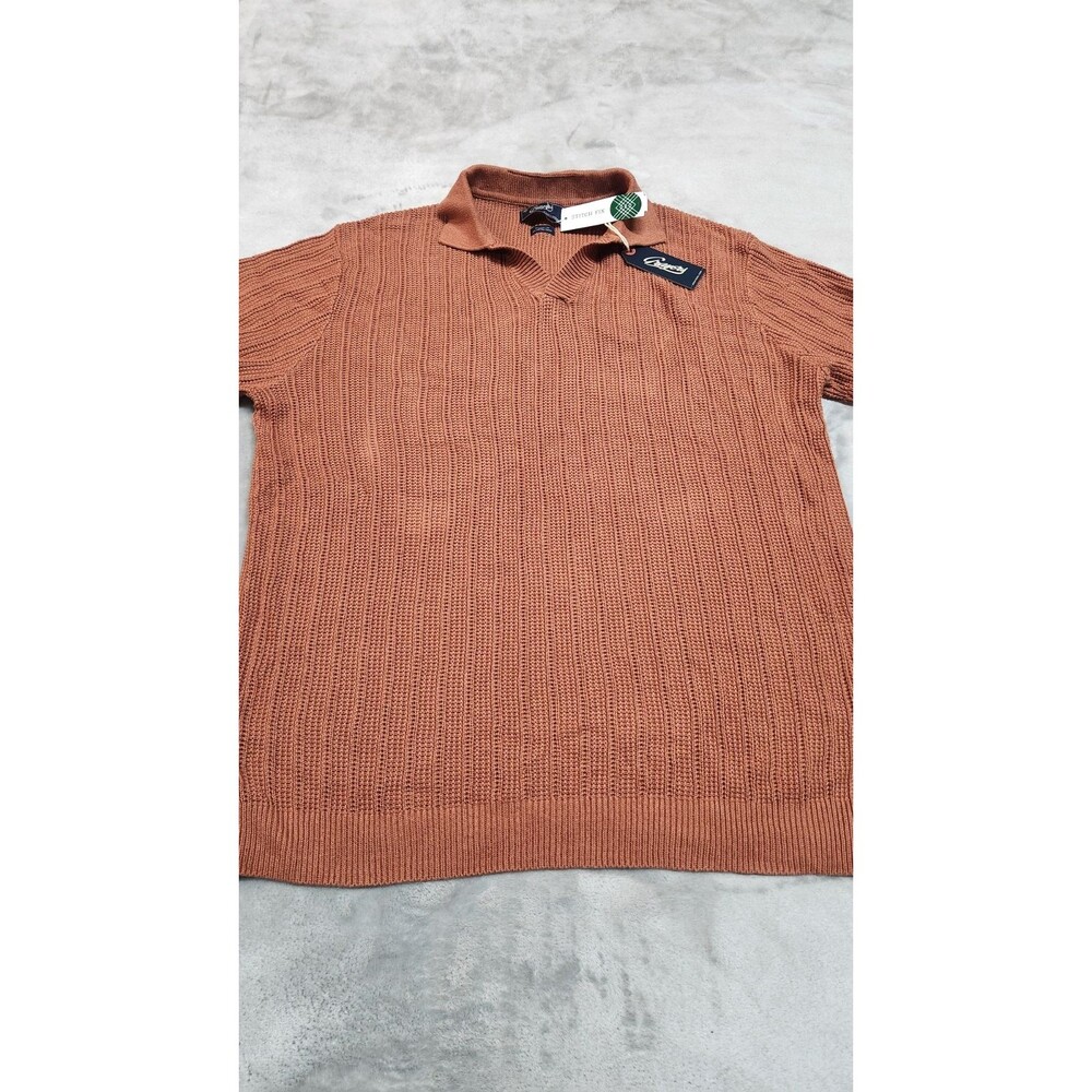 Grayers Men's Size L Burnt Orange Boca Cotton Linen Johnny Collar Polo Shirt NWT